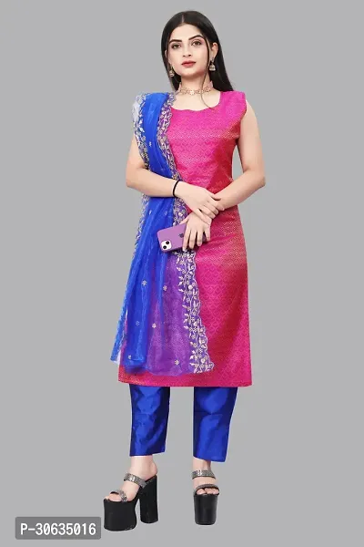 Elegant Pink Banarasi Silk Jacquard Weave Dress Material with Dupatta For Women