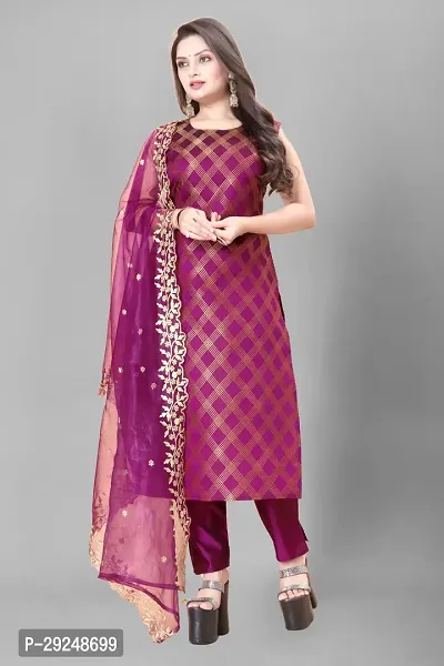 Elegant Banarasi Silk Jacquard Dress Material with Dupatta For Women-thumb0