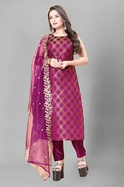 Elegant Banarasi Silk Jacquard Weave Dress Material with Dupatta For Women