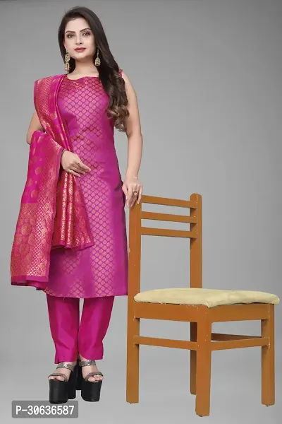 Elegant Pink Banarasi Silk Jacquard Weave Dress Material with Dupatta For Women-thumb0