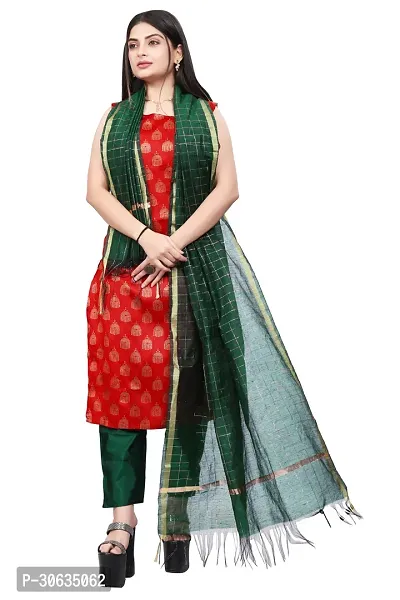 Elegant Red Banarasi Silk Jacquard Weave Dress Material with Dupatta For Women