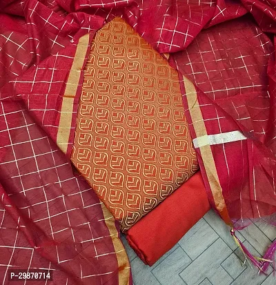 Elegant Red Banarasi Silk Jacquard Weave Dress Material with Dupatta For Women