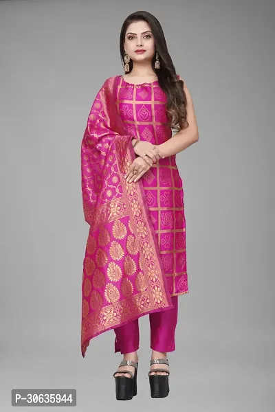 Elegant Pink Banarasi Silk Jacquard Weave Dress Material with Dupatta For Women