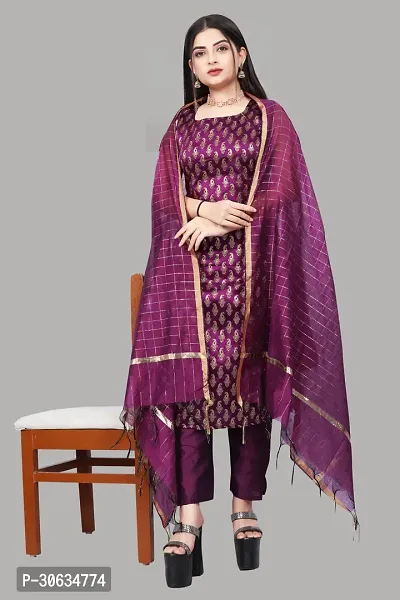 Elegant Purple Banarasi Silk Jacquard Weave Dress Material with Dupatta For Women