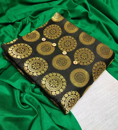 Gold Printed Banarasi Silk Dress Material Without Dupatta