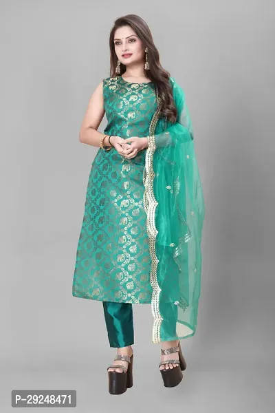 Elegant Banarasi Silk Jacquard Dress Material with Dupatta For Women