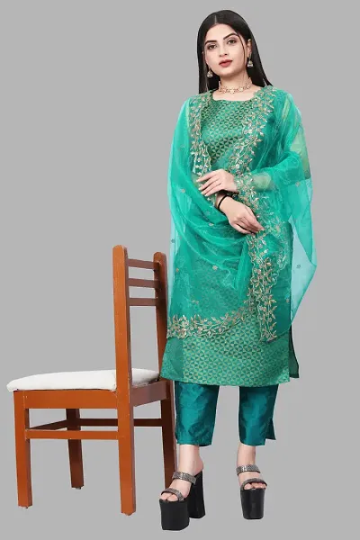 Stylish Fancy Jacquard Unstitched Dress Material Top With Bottom And Dupatta Set For Women