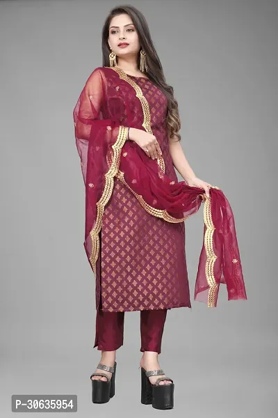 Elegant Maroon Banarasi Silk Jacquard Weave Dress Material with Dupatta For Women-thumb0