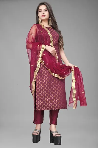 Elegant Jacquard Woven Design Dress Material With Dupatta