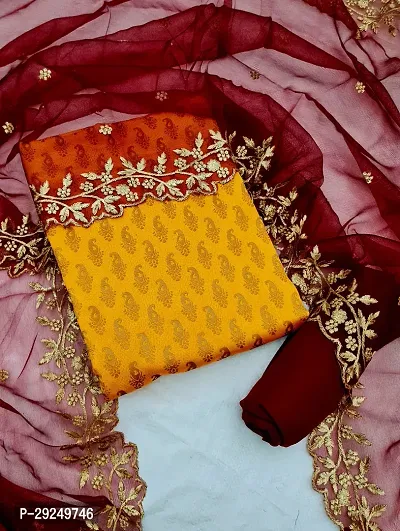 Elegant Banarasi Silk Jacquard Dress Material with Dupatta For Women