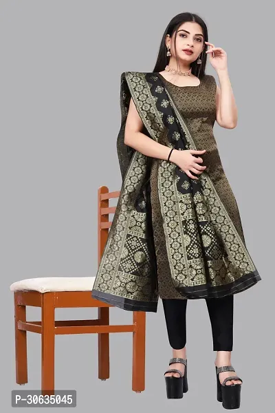 Elegant Black Banarasi Silk Jacquard Weave Dress Material with Dupatta For Women-thumb0