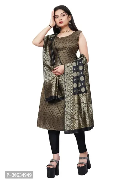 Elegant Black Banarasi Silk Jacquard Weave Dress Material with Dupatta For Women