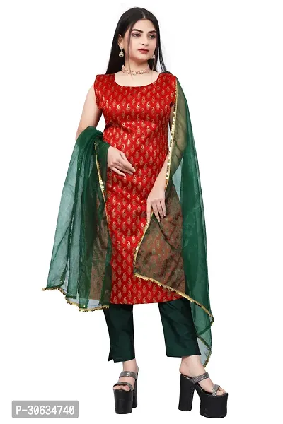 Elegant Red Banarasi Silk Jacquard Weave Dress Material with Dupatta For Women