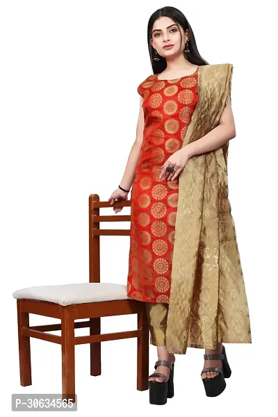 Elegant Red Banarasi Silk Jacquard Weave Dress Material with Dupatta For Women