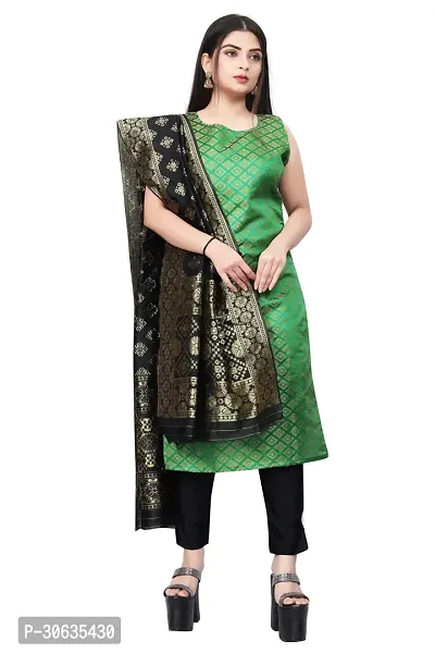 Elegant Green Banarasi Silk Jacquard Weave Dress Material with Dupatta For Women-thumb0