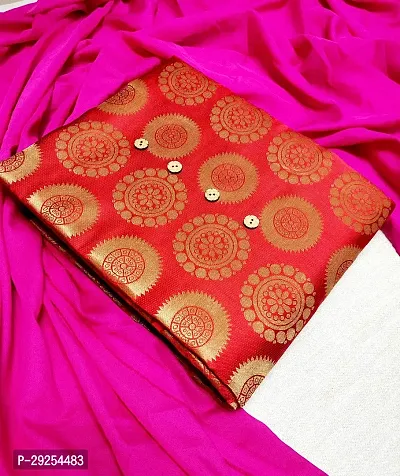 Elegant Red Banarasi Silk Jacquard Suit Dress Material without Dupatta For Women