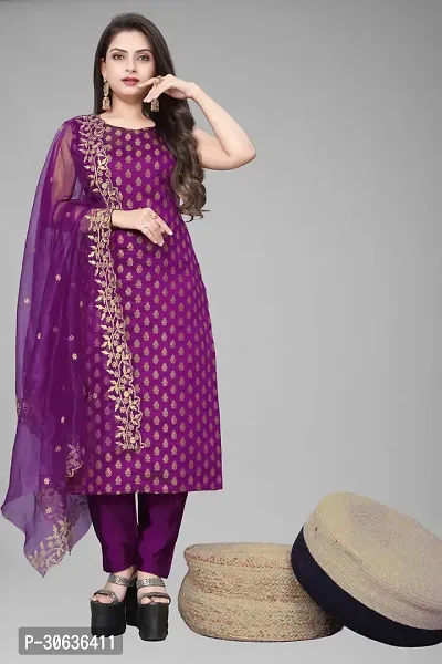 Elegant Purple Banarasi Silk Jacquard Weave Dress Material with Dupatta For Women-thumb0