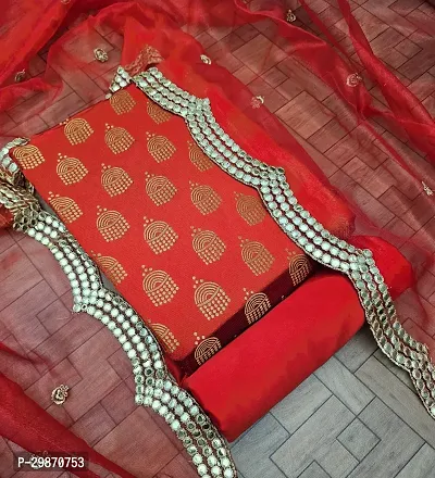 Elegant Red Banarasi Silk Jacquard Weave Dress Material with Dupatta For Women