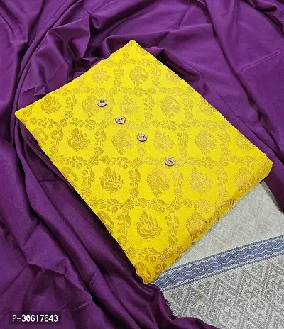 Elegant Yellow Banarasi Silk Jacquard Dress Material without Dupatta For Women