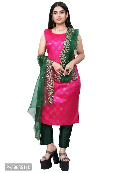 Elegant Pink Banarasi Silk Jacquard Weave Dress Material with Dupatta For Women