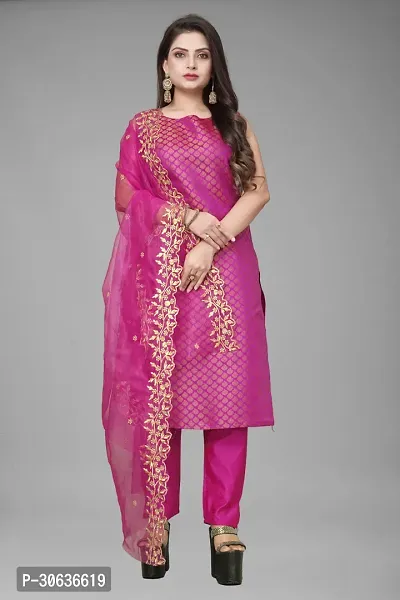 Elegant Pink Banarasi Silk Jacquard Weave Dress Material with Dupatta For Women-thumb0