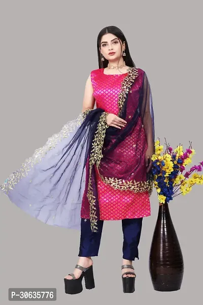 Elegant Pink Banarasi Silk Jacquard Weave Dress Material with Dupatta For Women