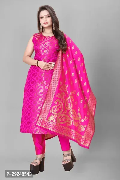 Elegant Banarasi Silk Jacquard Dress Material with Dupatta For Women