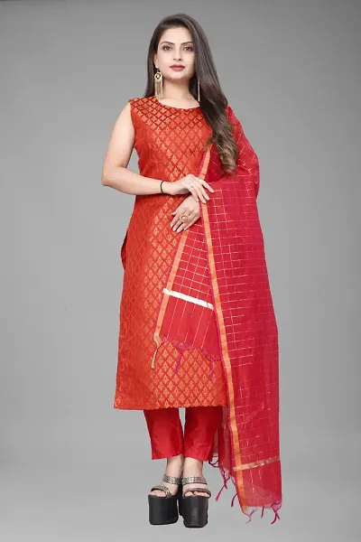 Elegant Jacquard Jacquard Weave Dress Material With Dupatta For Women