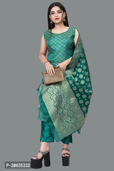 Elegant Green Banarasi Silk Jacquard Weave Dress Material with Dupatta For Women