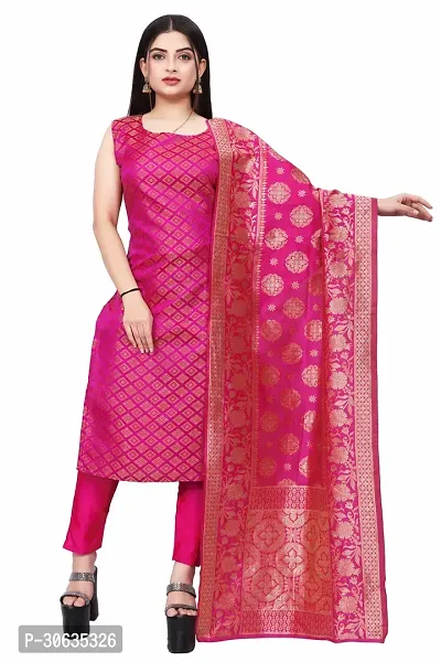 Elegant Pink Banarasi Silk Jacquard Weave Dress Material with Dupatta For Women