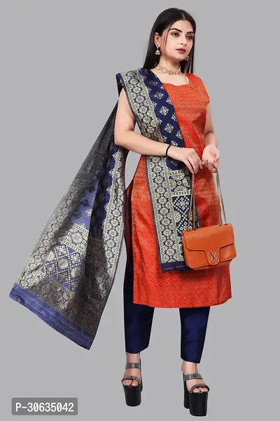 Elegant Red Banarasi Silk Jacquard Weave Dress Material with Dupatta For Women