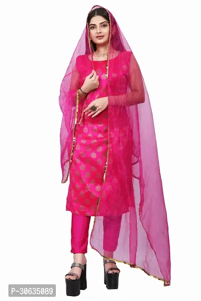 Elegant Pink Banarasi Silk Jacquard Weave Dress Material with Dupatta For Women