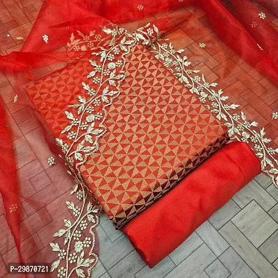 Elegant Red Banarasi Silk Jacquard Weave Dress Material with Dupatta For Women