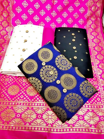 Banarasi Silk 3 Top Dress Material With 1 Bottom and 1 Dupatta