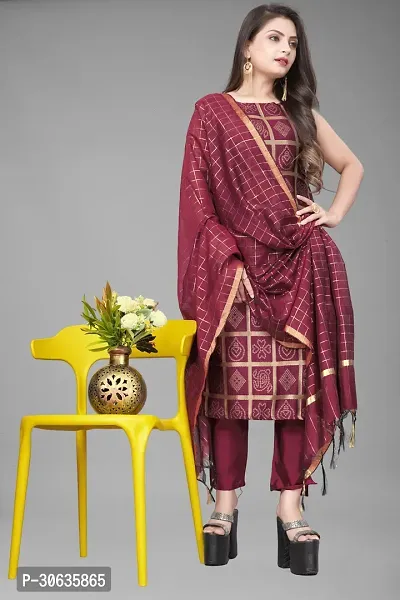 Elegant Maroon Banarasi Silk Jacquard Weave Dress Material with Dupatta For Women-thumb0