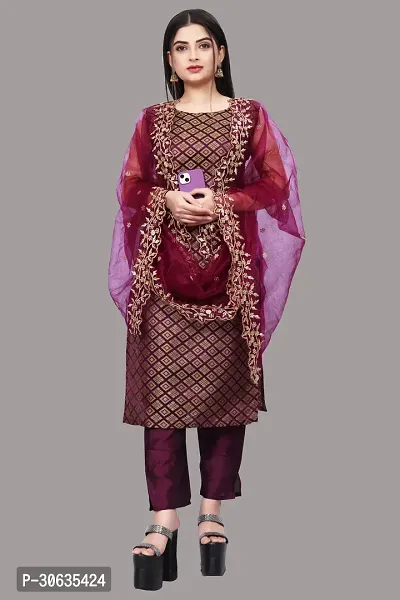 Elegant Purple Banarasi Silk Jacquard Weave Dress Material with Dupatta For Women