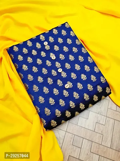 Elegant Navy Blue Banarasi Silk Jacquard Suit Dress Material without Dupatta For Women