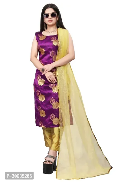 Elegant Purple Banarasi Silk Jacquard Weave Dress Material with Dupatta For Women