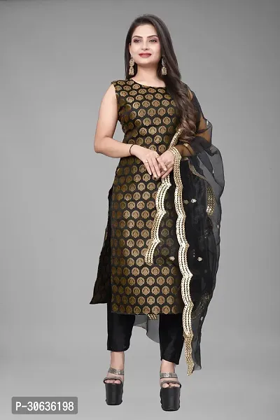 Elegant Black Banarasi Silk Jacquard Weave Dress Material with Dupatta For Women-thumb0