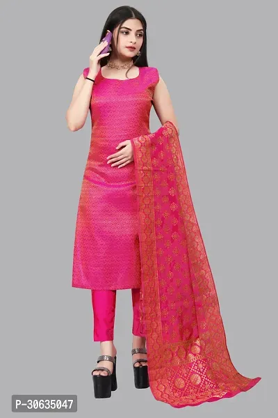 Elegant Pink Banarasi Silk Jacquard Weave Dress Material with Dupatta For Women