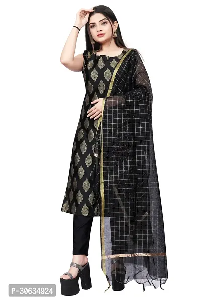 Elegant Black Banarasi Silk Jacquard Weave Dress Material with Dupatta For Women-thumb0