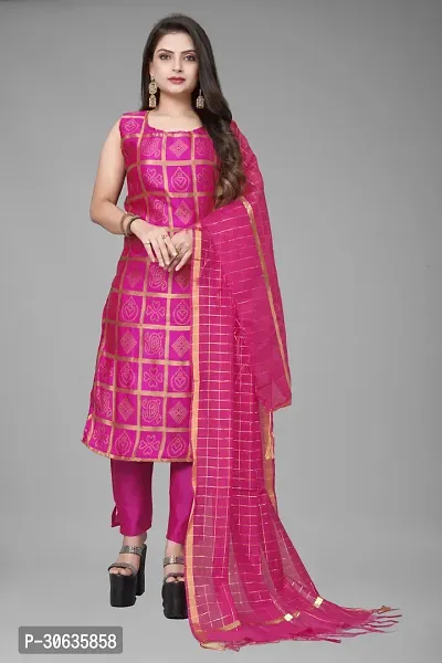 Elegant Pink Banarasi Silk Jacquard Weave Dress Material with Dupatta For Women-thumb0