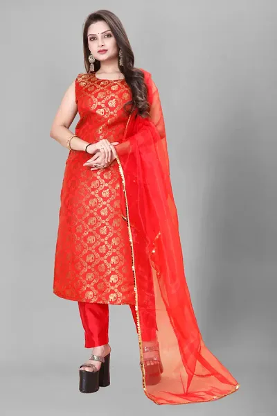 Elegant Banarasi Silk Jacquard Weave Dress Material with Dupatta For Women