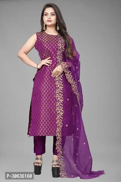 Elegant Purple Banarasi Silk Jacquard Weave Dress Material with Dupatta For Women