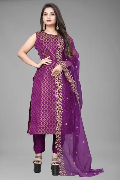 Elegant Jacquard Jacquard Weave Dress Material With Dupatta For Women