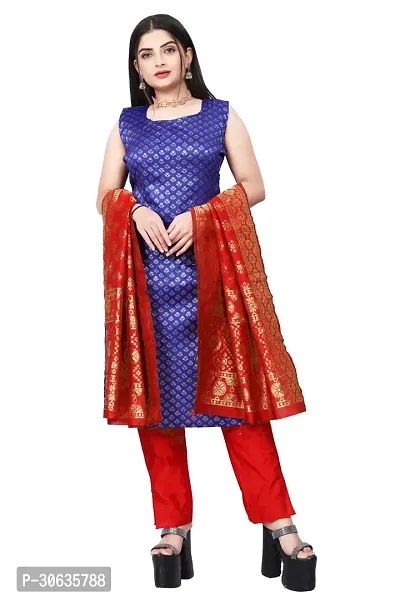 Elegant Blue Banarasi Silk Jacquard Weave Dress Material with Dupatta For Women