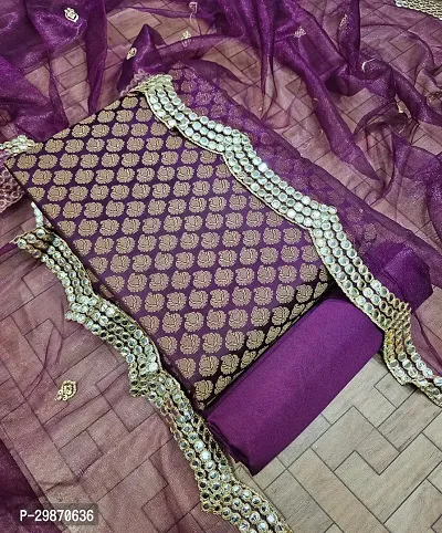 Elegant Purple Banarasi Silk Jacquard Weave Dress Material with Dupatta For Women