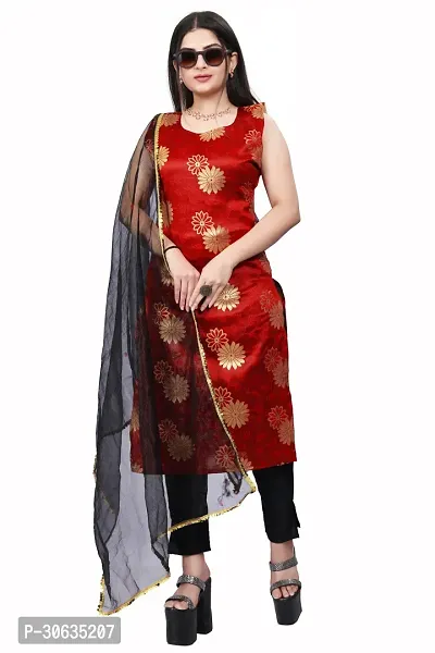 Elegant Red Banarasi Silk Jacquard Weave Dress Material with Dupatta For Women