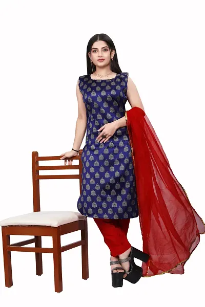 Stylish Fancy Jacquard Unstitched Dress Material Top With Bottom And Dupatta Set For Women