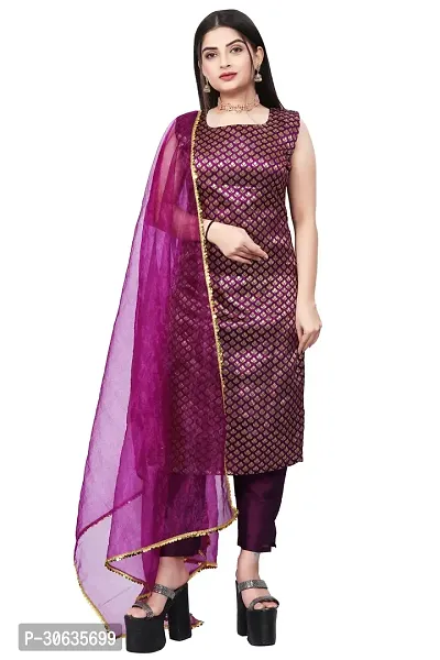 Elegant Purple Banarasi Silk Jacquard Weave Dress Material with Dupatta For Women